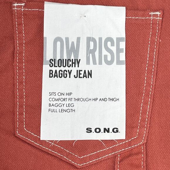 NWT S.O.N.G. Womens 0/24 Orange Cargo Carpenter Low Rise Jeans Y2K Slouchy Baggy - Picture 2 of 9